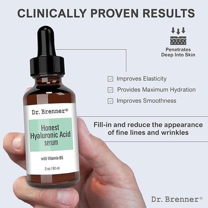 2 oz. Hyaluronic Acid Serum For Skin, Made with 100% Pure Hyaluronic Acid, Plumping, Anti-Aging, Hydrating, Moisturizing HA Serum With Vitamin B5 by Dr. Brenner (2 oz)