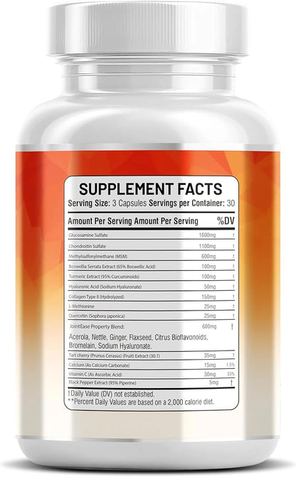 Glucosamine Chondroitin MSM Supplement – with Hyaluronic Acid, Collagen, Boswellia, Turmeric, Quercetin & Flaxseed – Joint Support Complex for Mobility & Flexibility for Men & Women – 90 ct