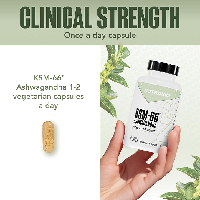 NutraBio Ashwagandha KSM-66 | Ashwagandha Herbal Supplement for Stress, Mood, & Performance | 600 MG of Clinically Studied KSM66 60 Capsules