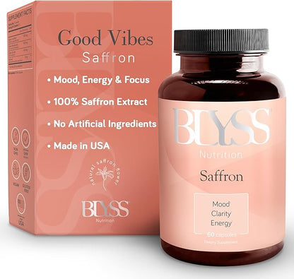 Saffron Supplements – Saffron Extract Pills for Women – Support Mood, Energy Boost, PMS, Mental Clarity & Metabolism - Non-GMO, Gluten Free, 60 Vegan Capsules