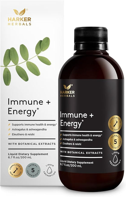 Immune + Energy Syrup, Herbal Formula with Ashwagandha, Echinacea, Astragalus and Ginseng, High Absorption, Easy to Take, Caffeine-Free - 6.7 Fl oz (40 Servings)
