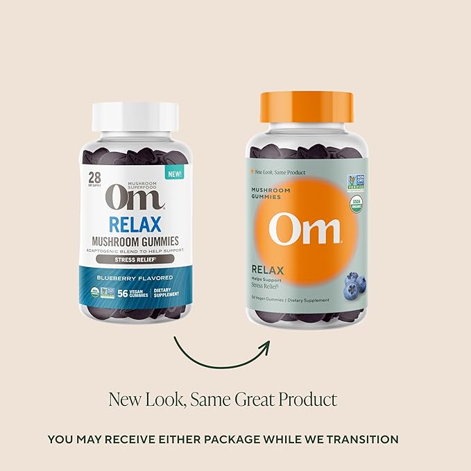 OM MUSHROOM SUPERFOOD Relax Gummies – USA Grown Organic Reishi & Ashwagandha – Supports Stress Relief, Relaxation & Mood Support – Blueberry Flavor – 28 Servings, 56 Count.