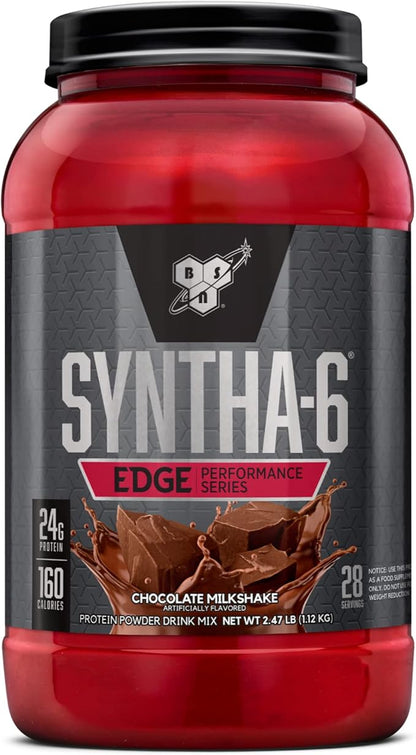 BSN SYNTHA-6 EDGE Protein Powder, Chocolate Flavored Powder with Hydrolyzed Whey, Micellar Casein, for Muscle Gain, Low Sugar, 24g Protein, Chocolate Milkshake, 28 Servings, 2.47 Pound (Pack of 1)