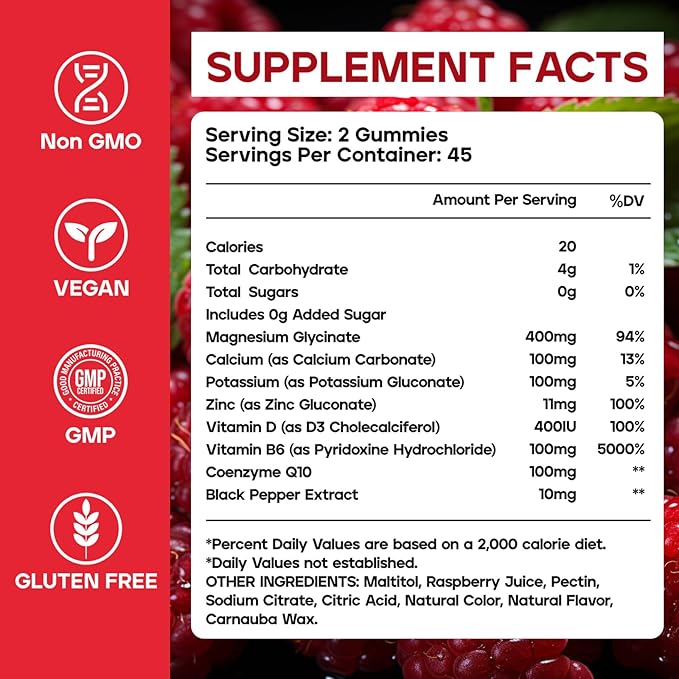 Magnesium Glycinate Gummies 400mg, Sugar Free Magnesium Gummies for Sleep, Muscle Support and Relaxation, Calm Magnesium Supplements for Women and Men, 90 Count