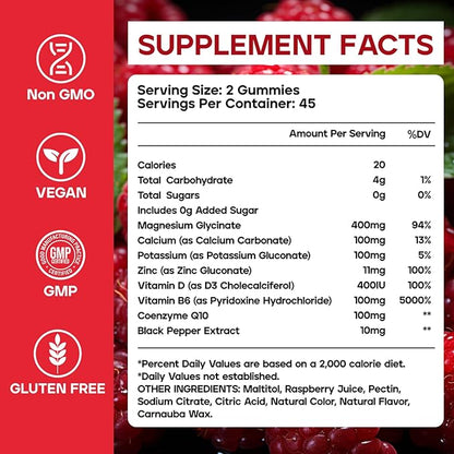Magnesium Glycinate Gummies 400mg, Sugar Free Magnesium Gummies for Sleep, Muscle Support and Relaxation, Calm Magnesium Supplements for Women and Men, 90 Count