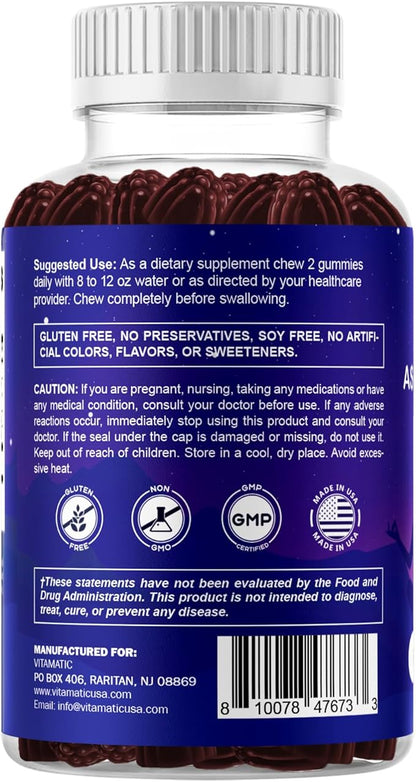 Vitamatic KSM-66® Ashwagandha + D3 Gummies – Natural Blue Raspberry Flavor – Sugar Free, Gluten Free, Non-GMO – 60 Gummies