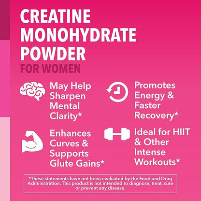 Creatine for Women - Formulated for Women - 3g Micronized Creatine Monohydrate Per Serving to Support Energy, Lean Muscle Mass, and Mental Clarity - Unflavored, Vegan, Non-GMO, 100 Servings