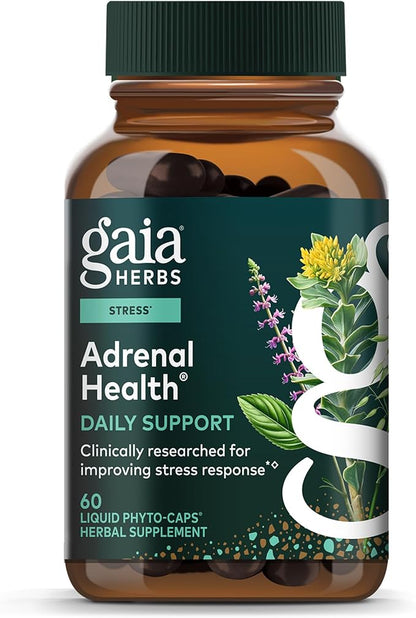 Gaia Herbs Adrenal Health Daily Support - Herbal Supplement with Ashwagandha, Holy Basil & Schisandra - Help Maintain Healthy Energy & Stress Levels* - 60 Vegan Liquid Phyto-Caps (30 Servings)