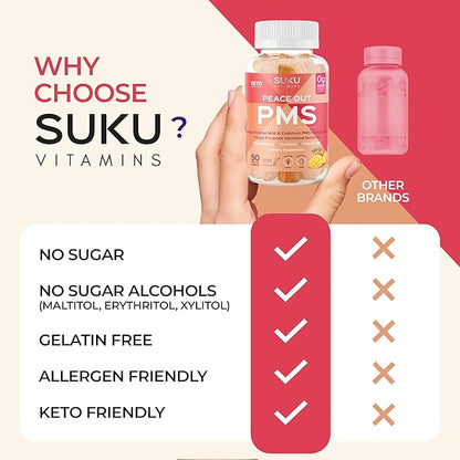 SUKU Vitamins - PMS Gummy Supplement with Chasteberry to Relieve PMS and Menopause Peach Mango Gummies (50 Count)