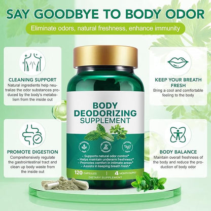 Body Deodorizing Supplement | Body Magic | Chlorophyll Capsules - 120 Count | Natural Internal Deodorant with Chlorophyll & Mint | Supports Freshness for Underarm, Intimate Areas & Breath | Vegan
