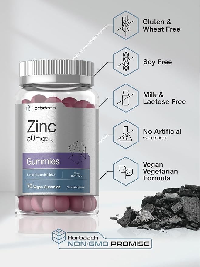 Horbäach Zinc Gummies | 50mg | 70 Count | Mixed Berry Flavor | Vegan, Non-GMO, Gluten Free Formula