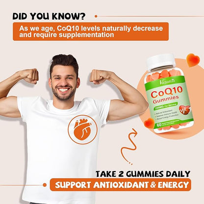 High Absorption CoQ10 Gummies 250 mg, Plus Omega-3, Magnesium, Vitamin B12 for Cellular Energy, Brain & Antioxidant, 5X Better Absorption Coenzyme Q10 Supplement - 60 Cts