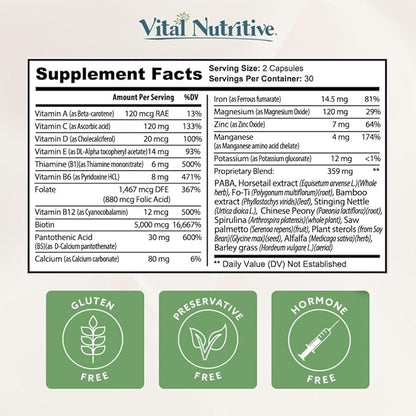 Vital Hair Complex – Biotin & Vitamin B Hair Vitamins for Women & Men – Supports Healthy Hair, Skin & Nails – Hormone-Free, Gluten-Free – Hair Supplement for Women & Men