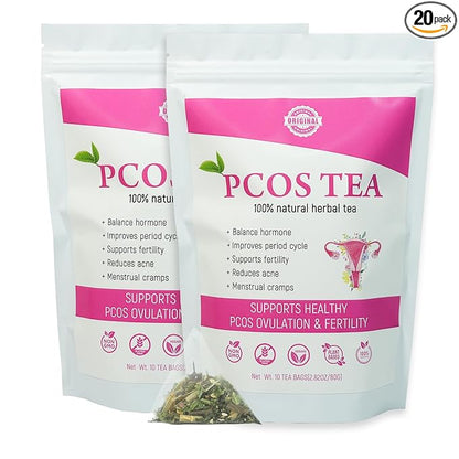 Laicuherb PCOS Fertility Tea for Women, Pack of 2, Women’s PCOS Herbal Tea with Spearmint & Nettle Leaf, Smooth & Mild Flavor