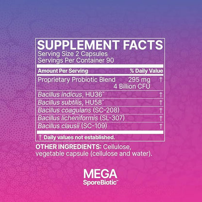 Microbiome Labs MegaSporeBiotic Probiotics for Women & Men - Spore-Based Probiotic for Gut Health & Digestive Support - Shelf-Stable, Travel-Friendly, Mens & Womens Probiotics (180 Capsules)
