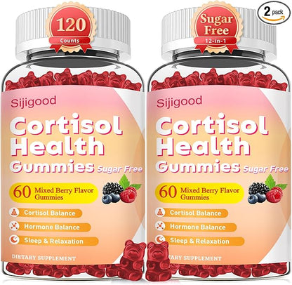 2 Packs Cortisol Gummies - Cortisol Supplements for Women & Men with Ashwagandha, Magnesium, L-theanine for Cortisol Balance, Support Relaxation, Energy, Zzz, Mixed Berry Flavor, 120Ct