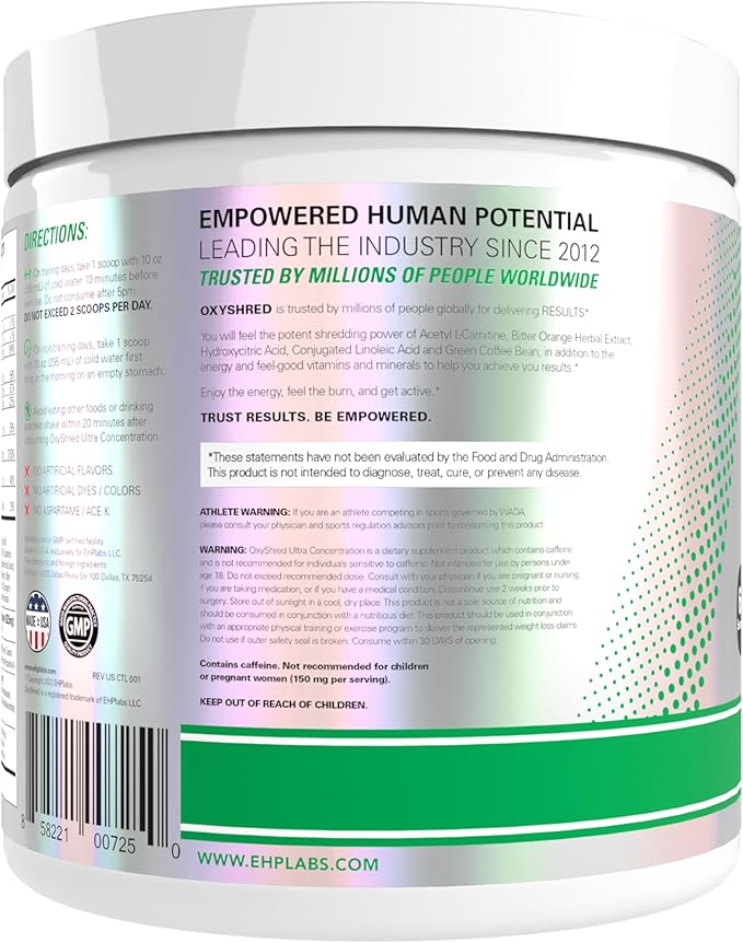 EHP Labs OxyShred Pre Workout Powder - Preworkout Powder with L Glutamine & Acetyl L Carnitine, Energy Boost Drink - Kiwi Strawberry, 60 Servings