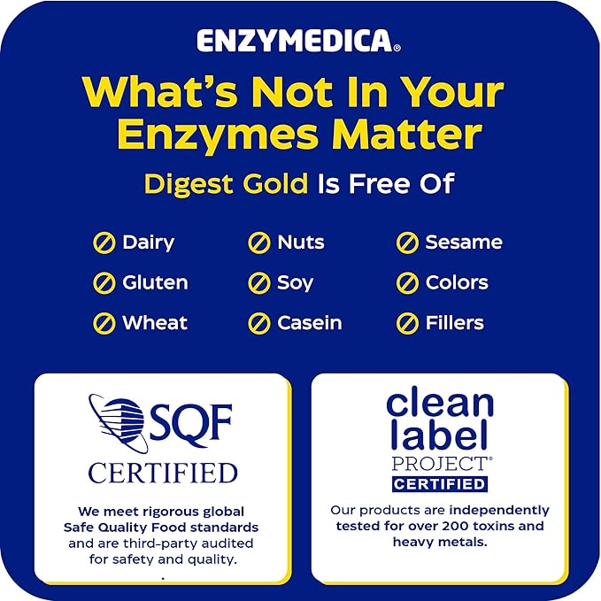 Enzymedica Digest Gold + ATPro, Maximum Strength Enzyme Formula, Fast-Acting, Helps Digest Large Meals, Prevents Bloating and Gas, 90 Capsules