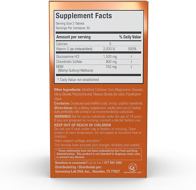 X Ray Dol Triple Action Joint Support Supplement with Glucosamine 1500mg, Chondroitin 800mg, MSM 750mg and 5X Vitamin D for Healthy Joints, Bones & Cartilage - 60 Count per Bottle - 1 Pack