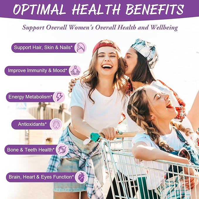 Totaria Sugar Free Multivitamin Gummies for Women 14+ w/Iron, Inositol, Folate, Biotin, Womens Daily Multivitamin Gummy w/Vitamin A, C, B, D3, K2, for Hair, Skin, Energy, Immune, Grape Flavor