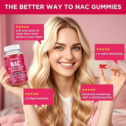 CFILIHTC NAC Gummies 600mg, N Acetyl Cysteine Supplement with Glutathione, Resveratrol, Magnesium, CoQ10, NAC Chewable for Antioxidants & Immune Support, Strawberry Flavor 60 Gummies