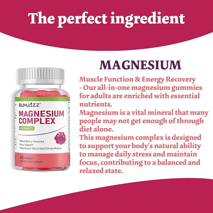 Magnesium Complex Gummies 800mg - 60 Counts Magnesium Glycinate&Citrate&Malate Gummy for Rest Muscle Function