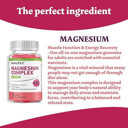 Magnesium Complex Gummies 800mg - 60 Counts Magnesium Glycinate&Citrate&Malate Gummy for Rest Muscle Function
