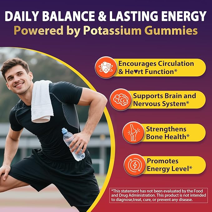 Potassium Citrate and Potassium Gluconate Supplement, 1200mg Two Forms of Potassium Gummies, w/Magnesium, Omega-3, Calcium, Vitamin D3 K2 B12 E B6, Folate for Mṵṣḉḷḙ, Nerves, Health Bones, 120Cts