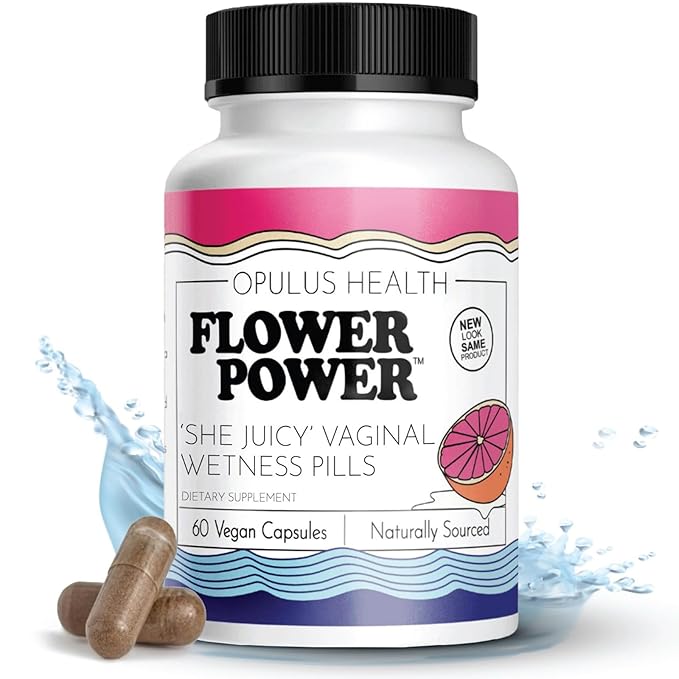 Flower Power Vaginal Moisture Support Capsules for Women — Vaginal Dryness Supplement with Powdered Slippery Elm Bark | Supports Vaginal Wellness During Menopause & Stress | 60 Count, Made in USA