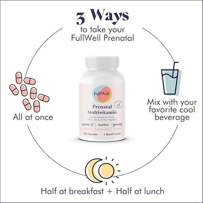 FullWell Women's Prenatal Multivitamin with Lemon Essence - Healthy Pregnancy Support - Contains Choline & Folate - Supports Fetal Growth & Brain Development* - 240 Count (30 Servings)