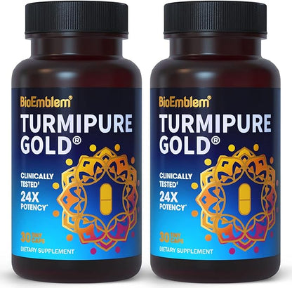 BioEmblem Turmeric Curcumin with Clinically Studied TurmiPure - 1 Small Cap Daily, 24x More Absorption Than Others - Non-GMO - Joint Support, Healthy Inflammation Turmeric Supplements, 60 Serving