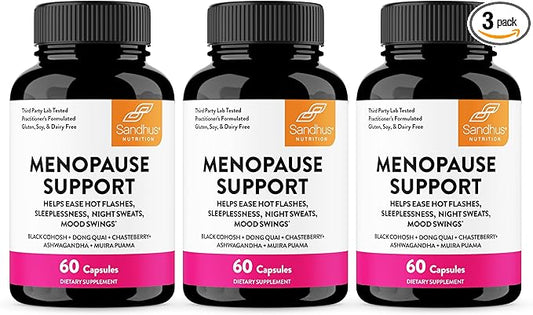 Complete Menopause Support Supplement For Women | With Ashwagandha, Black Cohosh, Dong Quai & Muira Puama | Helps Easing Hot Flashes Night Sweats Mood Swings Hormone Balance & Harmony | 180 Capsules