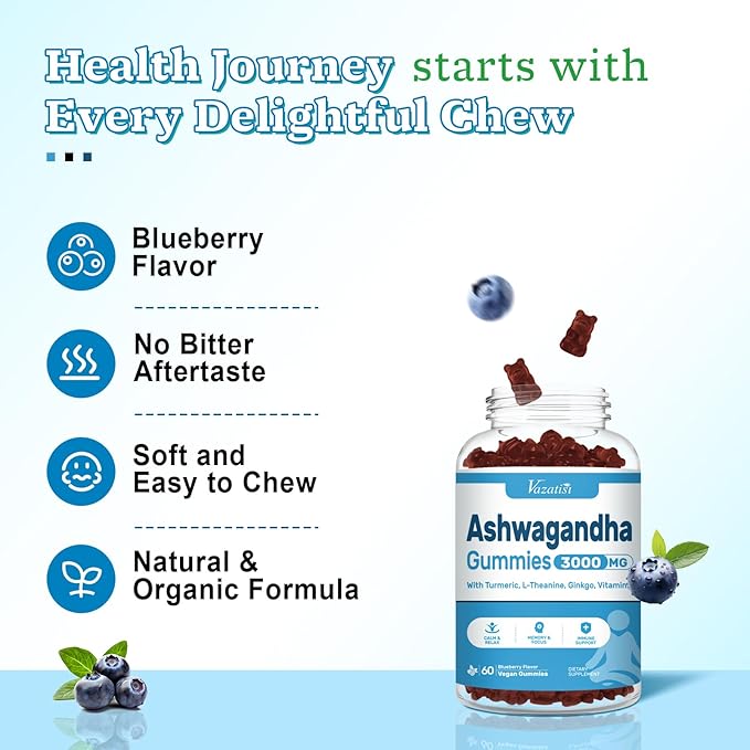 Ashwagandha Gummies for Women & Men, Ashwagandha Supplements for Calm Mood & Increased Energy, Non-GMO, Gluten-Free, Vegan 120ct