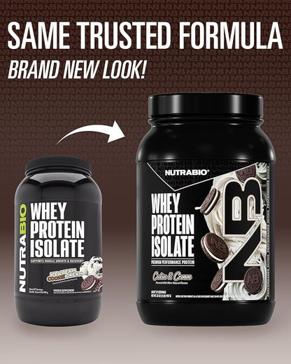 NutraBio 100% Whey Protein Isolate Protein Powder, 25g Protein with Complete Amino Acid Profile, Non-GMO, Soy & Gluten Free, Low Carb, Low Calorie Whey Protein Powder, Cookies & Cream, 2 Lbs