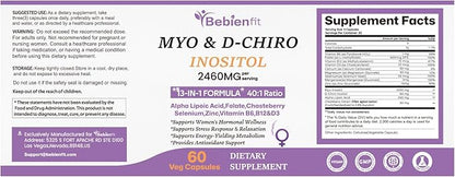 13-in-1 Myo Inositol & D-Chiro Inositol for Women,2460mg-40:1 Ratio Supplement Plus Alpha Lipoic Acid/Folate/Vitex/Magnesium,60 Vegan Capsules