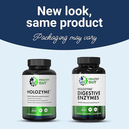 Healthy Gut HoloZyme Max Strength Digestive Enzymes | FODMAP-Friendly Formula Prevents Bloating, Gas, & Indigestion w/Protease, Amylase, Lipase, Lactase, and More | 15 Servings (Sample Bottle)
