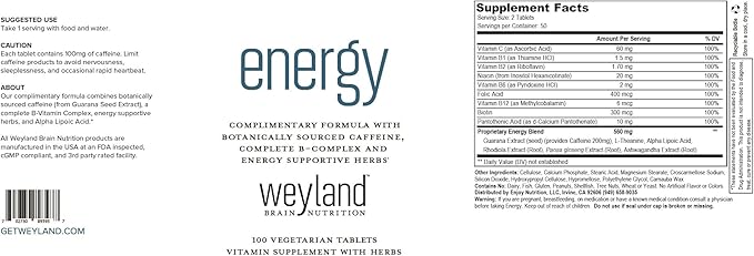 Energy | Complimentary Formula w/Botanically Sourced Caffeine | Complete B-Complex & Energy Supportive Herbs (Pack of 2)