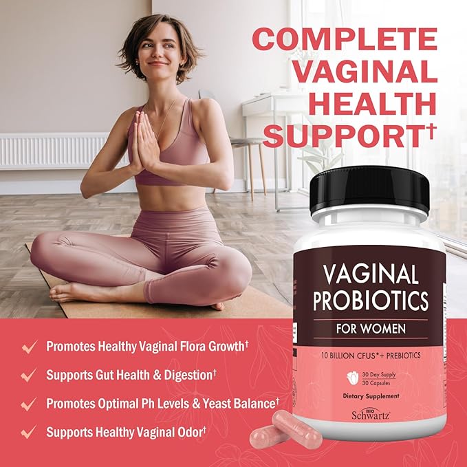 BioSchwartz Vaginal Probiotics for Women Supplement with Prebiotics Lactobacillus Crispatus - Supports Women's Health by Promoting Healthy Vaginal Odor, Flora, PH Balance - 30 Day Supply, 30 Capsules