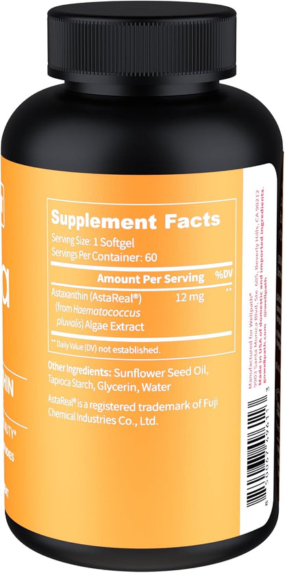WellPath Astaxanthin 12mg (2 Pack) – Natural Astaxanthin Supplements from Microalgae – Antioxidants with Micro Ingredients, Supports Skin Hydration and Eye Health – 120 Softgel Capsules