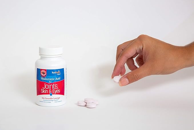 Hyalogic Hyaluronic Acid Chewable Lozenge - Chewable Tablets for Joints, Skin Care & Eyes – Vegan, Sugar-Free and Berry Favored Hyaluronic Acid Supplements (60 Count)
