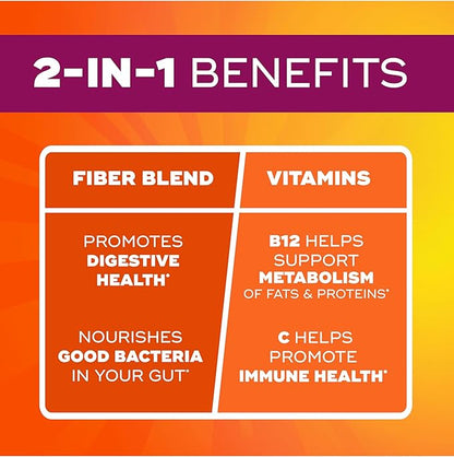 Metamucil Fiber Gummies for Adults with Vitamins C, D, B12 for Metabolism, No Sugar Added Citrus Berry Flavor, 5g Plant Based Prebiotic Fiber Supplement Blend, 120 Count