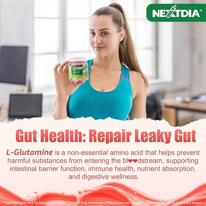 L-Glutamine 1200mg Gut & Immune Support Gummies,Leaky Gut Repair Supplement with Slippery Elm,Marshmallow Root,Ginger Root,Arabinogalactan,Organic Aloe,Vitamin C,Vitamin D3,Zinc,Sugar-Free | 120 Count