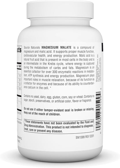 Source Naturals Magnesium Malate, Support Muscles and Energy Production* - 3750 mg per Serving - 100 Capsules