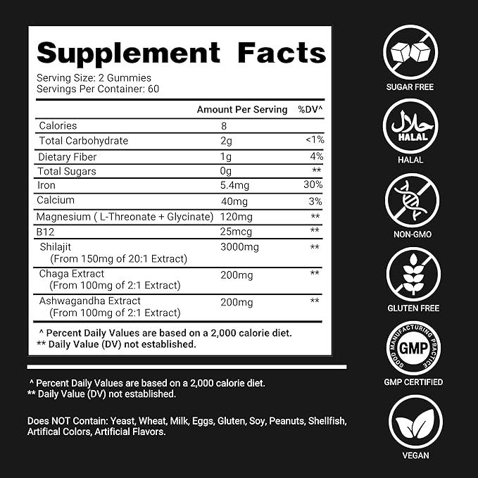 Shilajit Gummies for Men 3000mg – 120 Gold Shilajit for Men Gummies Sugar Free with Fulvic Acid – Natural Energy, Vitality & Stamina Support Chewable – Pure Himalayan Shilajit Gummy Chews