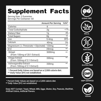 Shilajit Gummies for Men 3000mg – 120 Gold Shilajit for Men Gummies Sugar Free with Fulvic Acid – Natural Energy, Vitality & Stamina Support Chewable – Pure Himalayan Shilajit Gummy Chews