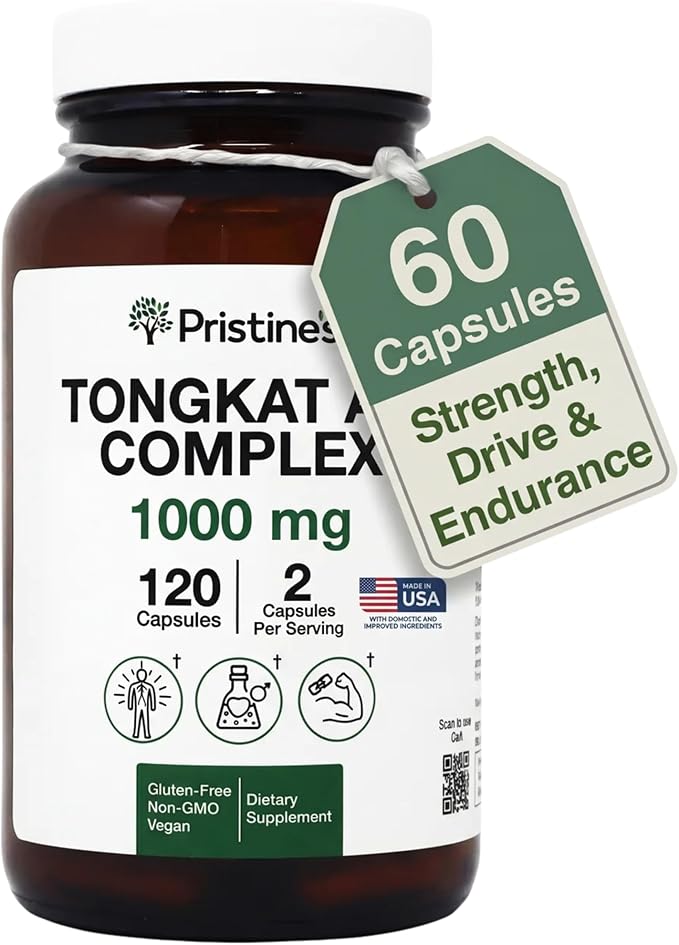 PRISTINE'S Tongkat Ali Capsules - 1000MG 60 Day Supply - Athletic Performance Support - Lean Mass Muscle Building Herbal Supplement for Men & Women - Vegan, Gluten Free, Non GMO