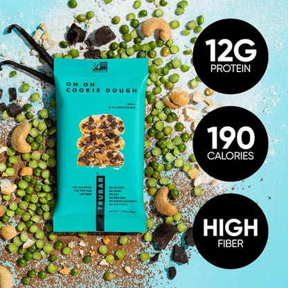TRUBAR Vegan Protein Bar, Oh Oh Cookie Dough, Gluten Free, Plant Based Protein, Dairy Free, Non GMO, Soy Free, No Sugar Alcohols, 12G Protein, 13G Fiber, Healthy on the Go Snack Bars, 12 CT