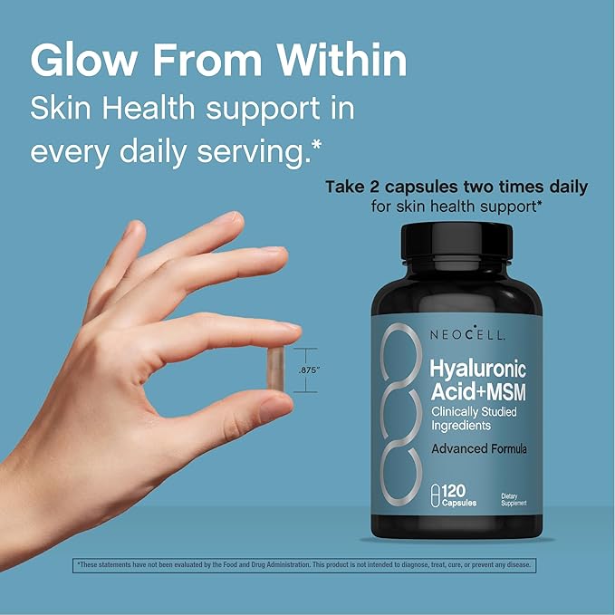 NeoCell Hyaluronic Acid with MSM 1000mg | 120 Capsules | Advanced Formula Supplement | Clinically Studied Ingredients