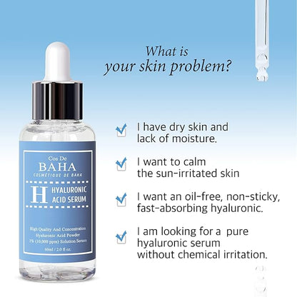 Cos De BAHA Hyaluronic Serum 2 Fl Oz – Pure Sodium Hyaluronate 10,000 ppm Hydrating Face Serum for Dry & Dehydrated Skin – Lightweight Fragrance-Free Korean Skincare Formula (60 ml)