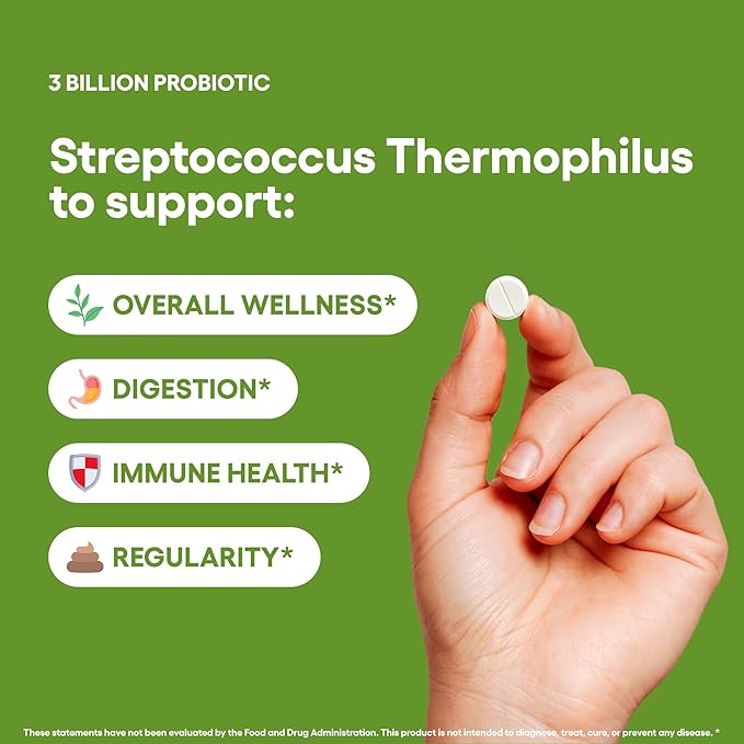 Streptococcus Thermophilus Probiotic Supplement 240 Tablets 3 Billion CFU Probiotics for Men & Women Supports Intestinal Digestive & Gut Health (240, Streptococcus Thermophilus)